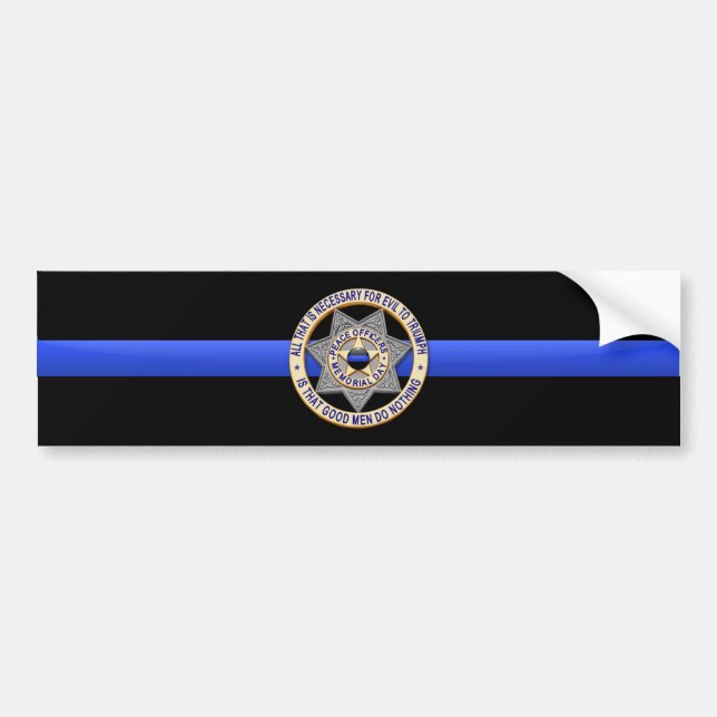 Thin Blue Line Flag & Badge Bumper Sticker (Front)