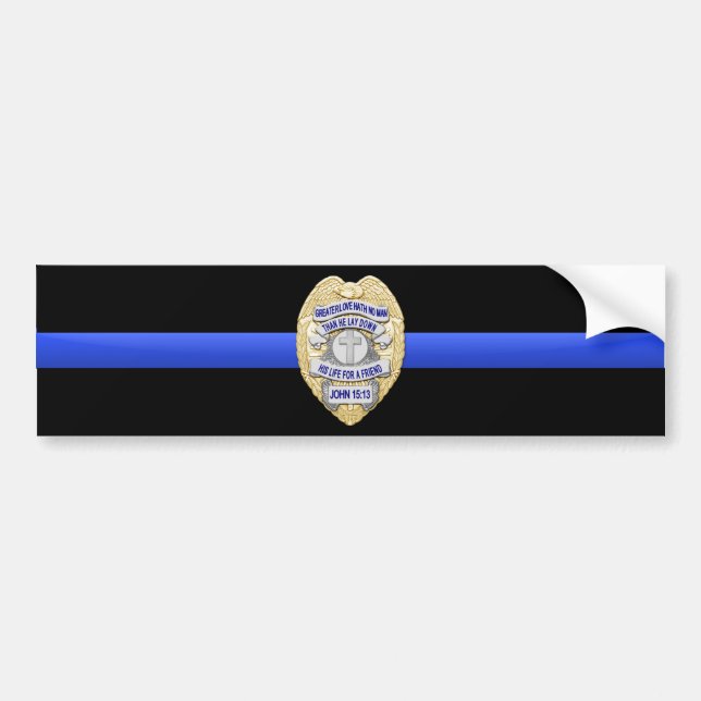 Thin Blue Line Flag & Badge Bumper Sticker (Front)