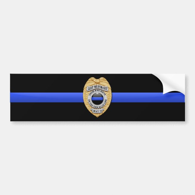 Thin Blue Line Flag & Badge Bumper Sticker (Front)