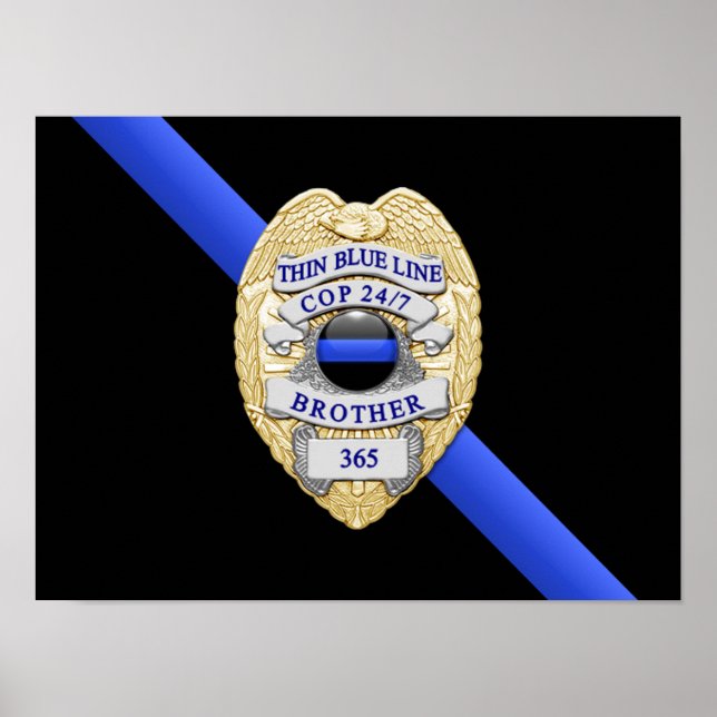 Thin Blue Line Flag & Badge Poster (Front)