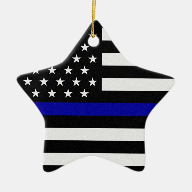 Thin Blue Line Flag Ceramic Tree Decoration (Front)