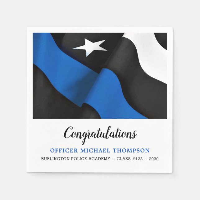 Thin Blue Line Flag Congratulations Police Party  Napkin (Front)