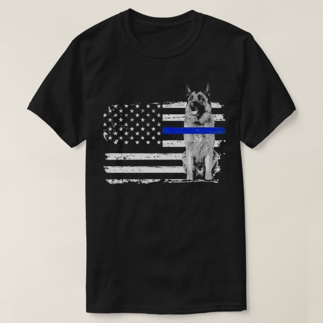 Thin Blue Line Flag German Shepherd K9 Police Desi T-Shirt (Design Front)