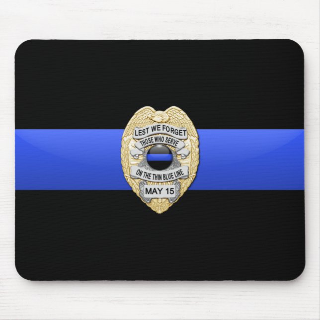 Thin Blue Line Flag & Gold Badge Mouse Mat (Front)