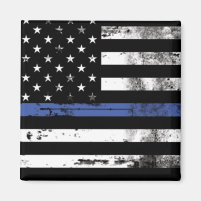 Thin Blue Line Flag Grunge Police Magnet (Front)