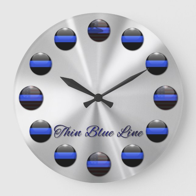 Thin Blue Line Flag Inlay Buttons Large Clock (Front)