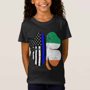 Thin Blue Line Flag Irish American St Patricks Day T-Shirt