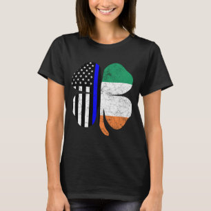 Thin Blue Line Flag Irish American St Patricks Day T-Shirt