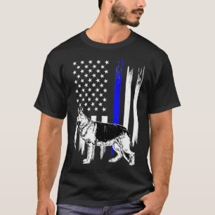 Thin Blue Line Flag K9 German Shepherd Police Dog  T-Shirt