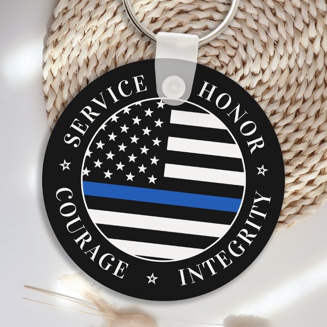 Thin Blue Line Flag Law Enforcement Police Officer Key Ring (Creator Uploaded)
