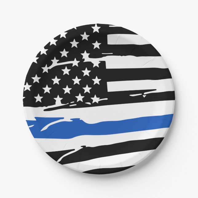 Thin Blue Line Flag Law Enforcement Police Party Paper Plate (Front)