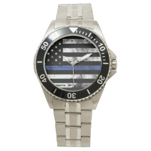 Thin Blue Line Flag Law Enforcement Police Watch