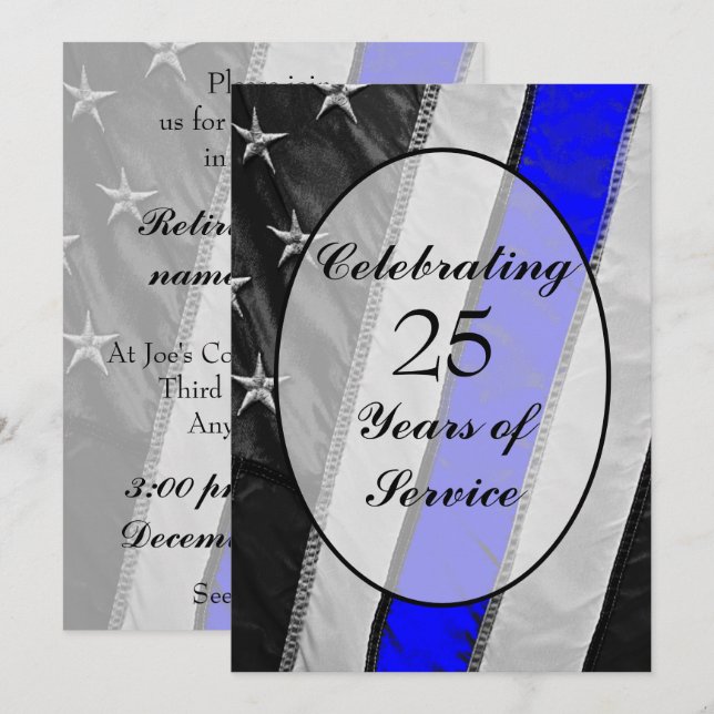 Thin Blue Line Flag Law Enforcement Retirement Invitation (Front/Back)