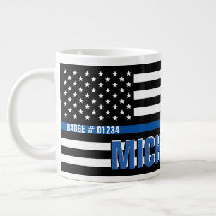 Thin Blue Line Flag Monogram Badge Name Large Coffee Mug