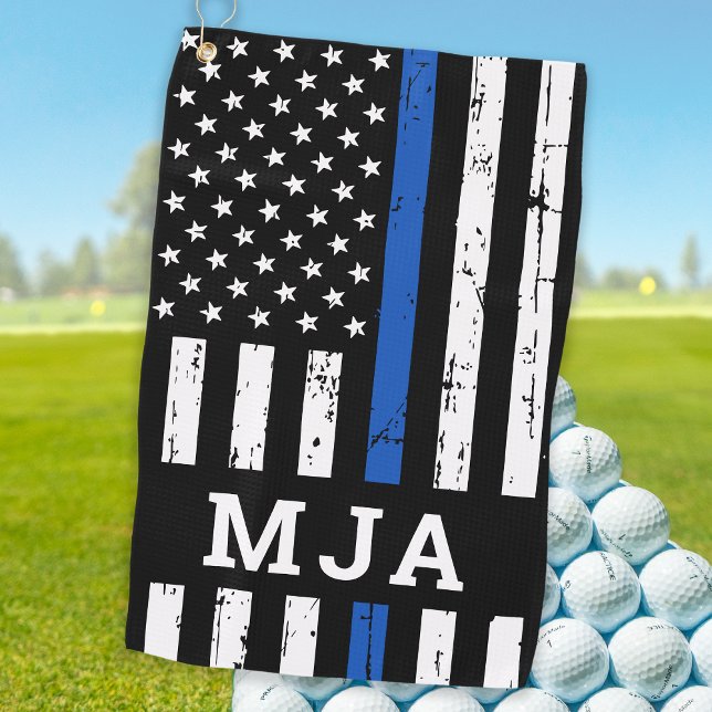 Thin Blue Line Flag Personalised Monogram Police Golf Towel (Creator Uploaded)