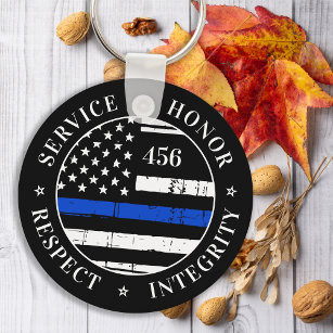 Thin Blue Line Flag Personalised Police Officer Key Ring