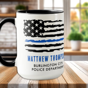 Thin Blue Line Flag Personalised Police Officer Mug