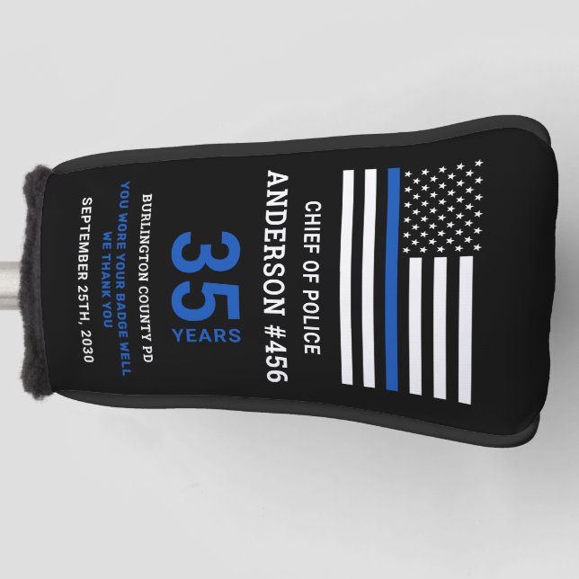 Thin Blue Line Flag Personalised Police Retirement Golf Head Cover (Front)
