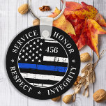 Thin Blue Line Flag Personalized Police Officer Key Ring<br><div class="desc">Service Honor Respect Integrity. Personalized Thin Blue Line Keychain for police officers and law enforcement . Personalize with Officer's badge number. This personalized police keychain is perfect for police academy graduation gifts to newly graduated officers, or police retirement gifts. COPYRIGHT © 2020 Judy Burrows, Black Dog Art - All Rights...</div>