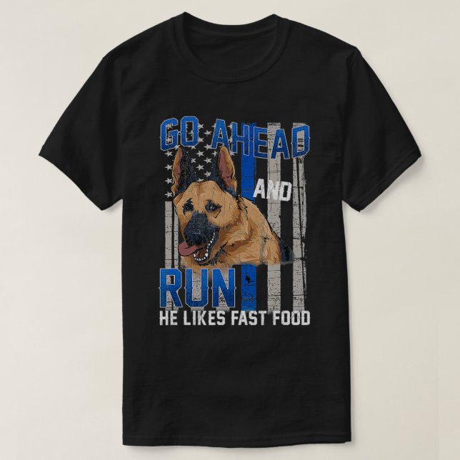 Thin Blue Line Flag Police Dog German Shepherd K9  T-Shirt (Design Front)