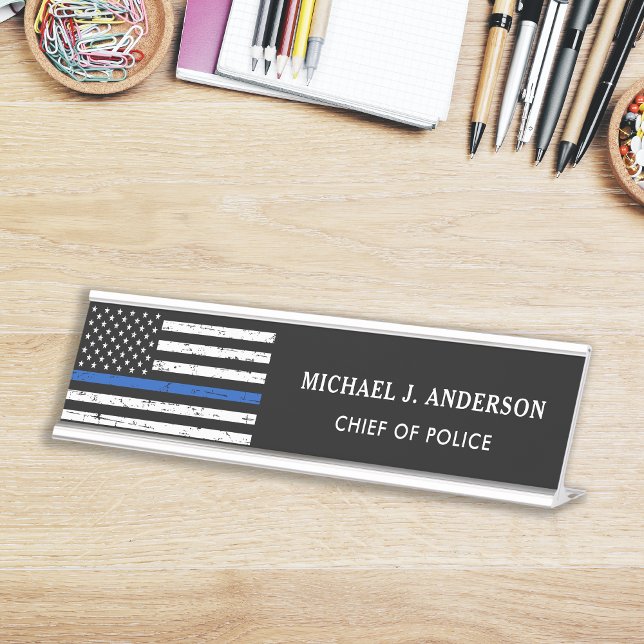 Thin Blue Line Flag Police Law Enforcement Desk Name Plate (Creator Uploaded)