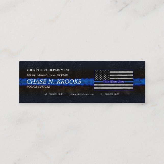 Thin Blue Line Flag Police Officer Mini Business Card (Front)