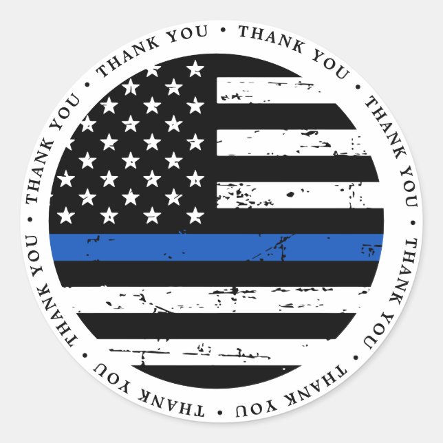 Thin Blue Line Flag Police Officer Thank You Class Classic Round Sticker (Front)