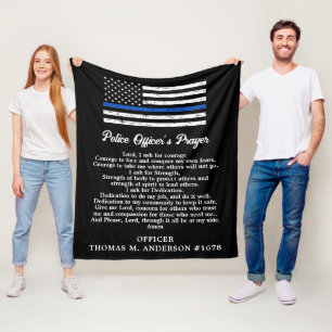 Thin Blue Line Flag Police Officer's Prayer Fleece Blanket
