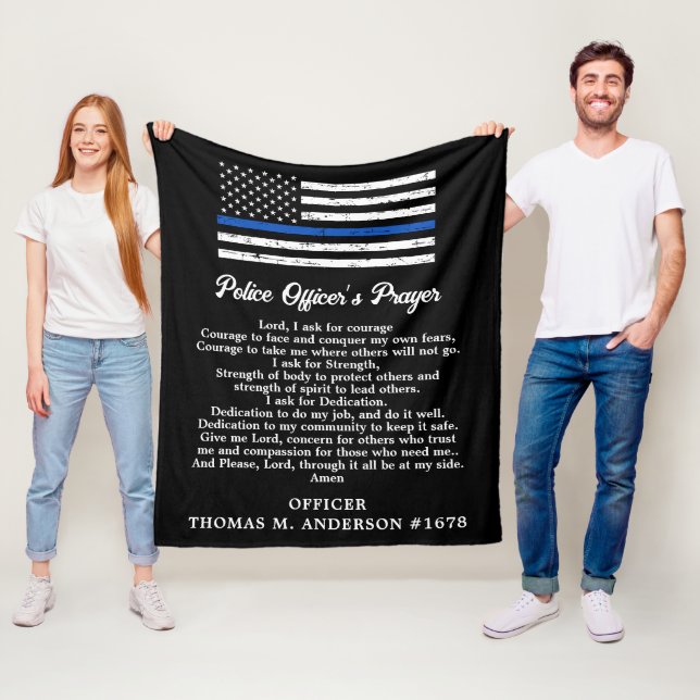 Thin Blue Line Flag Police Officer's Prayer Fleece Blanket (In Situ)