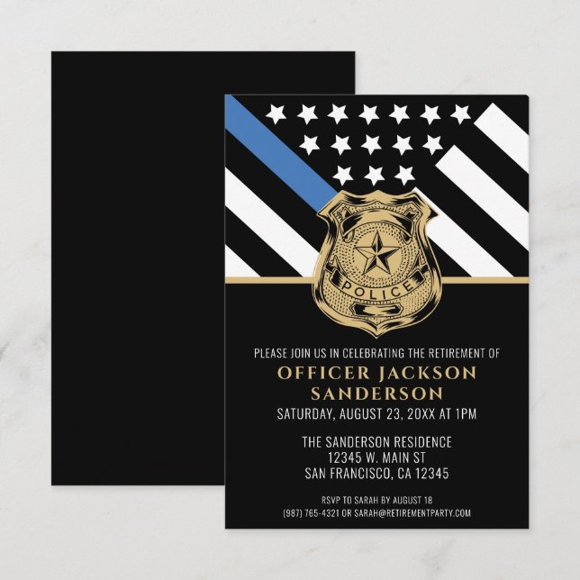 Thin Blue Line Flag Police Retirement Party Invitation (Front/Back)