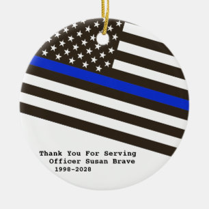 *~* Thin Blue Line Flag Police Thank You Photo Ceramic Tree Decoration