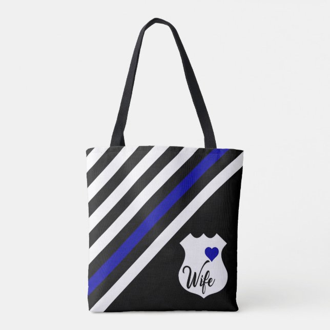 Thin Blue Line Flag Police Wife Badge Tote Bag (Back)