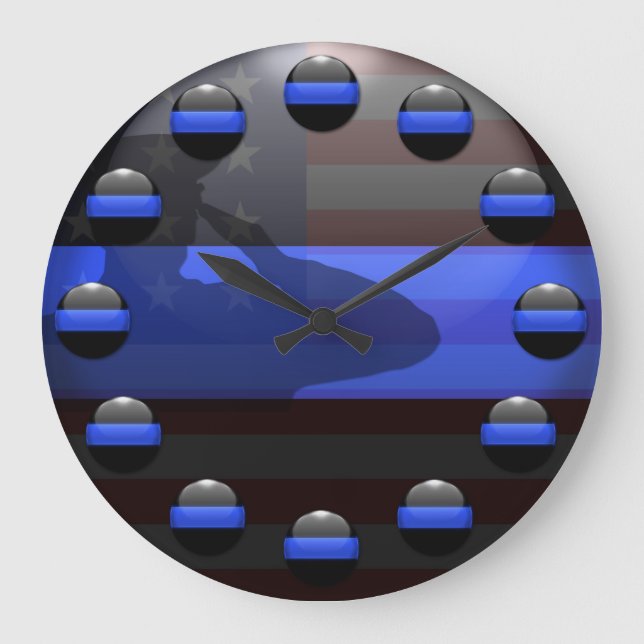Thin Blue Line - Flag Salute Large Clock (Front)