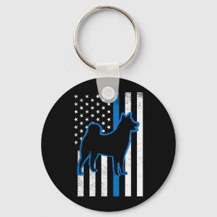 Thin Blue Line Flag Shiba Inu Police Pet Dog Key Ring