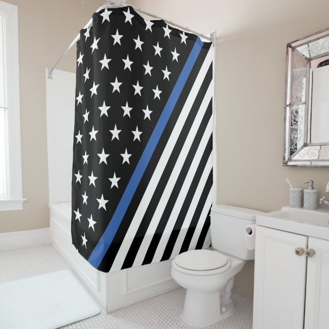 Thin Blue Line Flag Stars and Stripes Shower Curta Shower Curtain (In Situ)