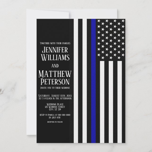 Thin Blue Line Flag Wedding Invitation (Front)