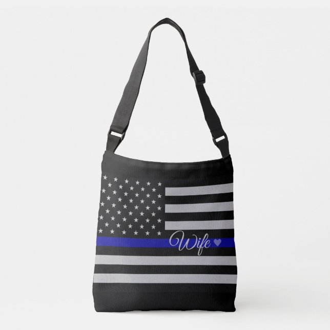 Thin Blue Line Flag Wife Crossbody Bag (Front)