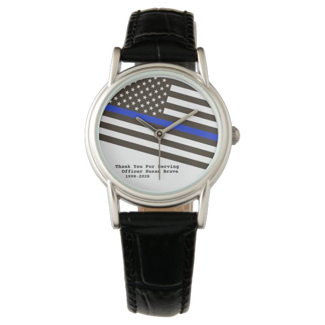 *~* Thin Blue Line Flag Woman's Police Officer Watch (Front)