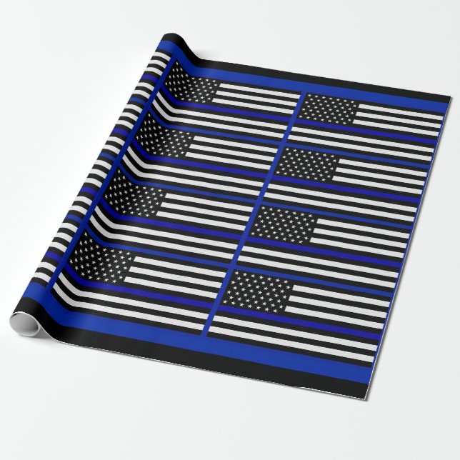 Thin Blue Line Flag Wrapping Paper (Unrolled)