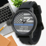 Thin Blue Line Gift - USA American Flag - Police Watch<br><div class="desc">Thin Blue Line Police Watch - American flag design in Police Flag colours ,  distressed design .
Lovely gift to your favourite police officer . Personalise with name. 
COPYRIGHT © 2020 Judy Burrows,  Black Dog Art - All Rights Reserved.</div>