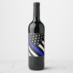 Thin Blue Line Glitter Flag Wine Label