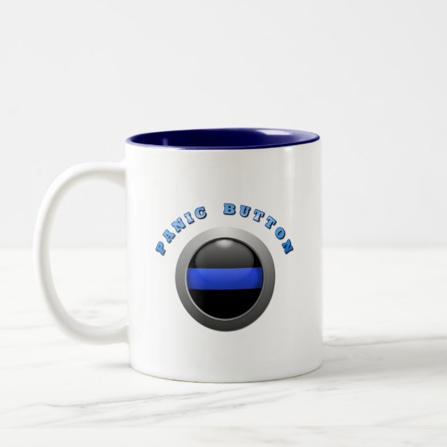 Thin Blue Line Globe & Panic Button Two-Tone Coffee Mug (Left)
