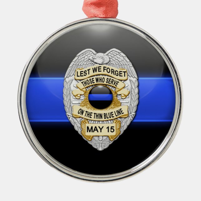 Thin Blue Line Glowing Button & Badge Metal Tree Decoration (Front)