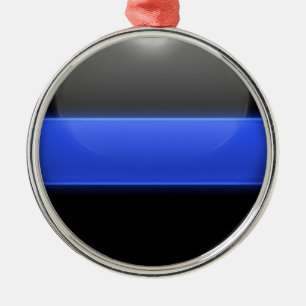 Thin Blue Line Glowing Button Metal Tree Decoration