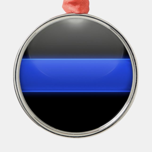 Thin Blue Line Glowing Button Metal Tree Decoration (Front)