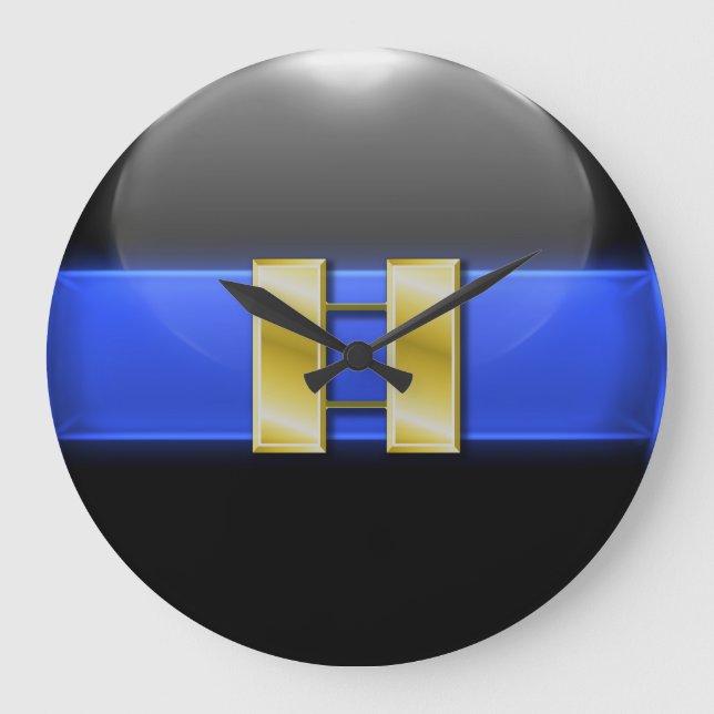 Thin Blue Line - Gold Police Captain Bars Large Clock (Front)