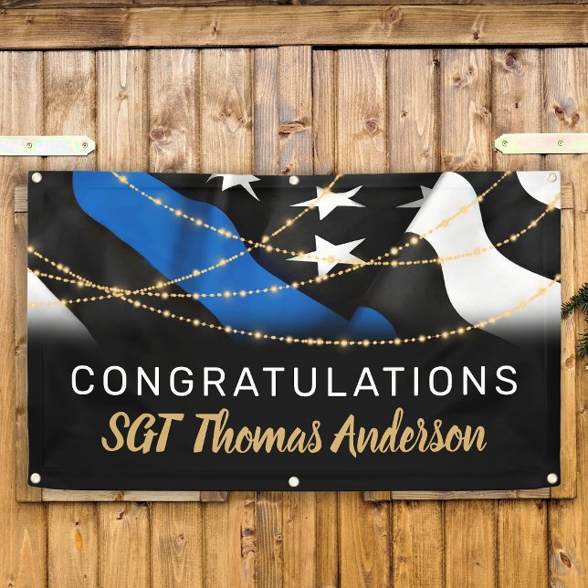 Thin Blue Line Gold Police Retirement Party Banner (Creator Uploaded)