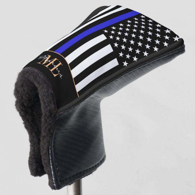 Thin Blue Line & Golf USA flag / Monogramed Clubs  Golf Head Cover (3/4 Front)