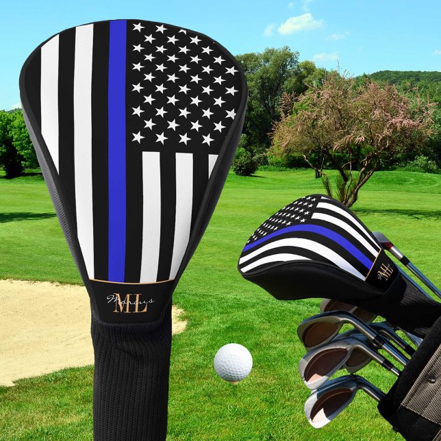 Thin Blue Line & Golf USA flag / Monogramed Clubs Golf Head Cover (Creator Uploaded)