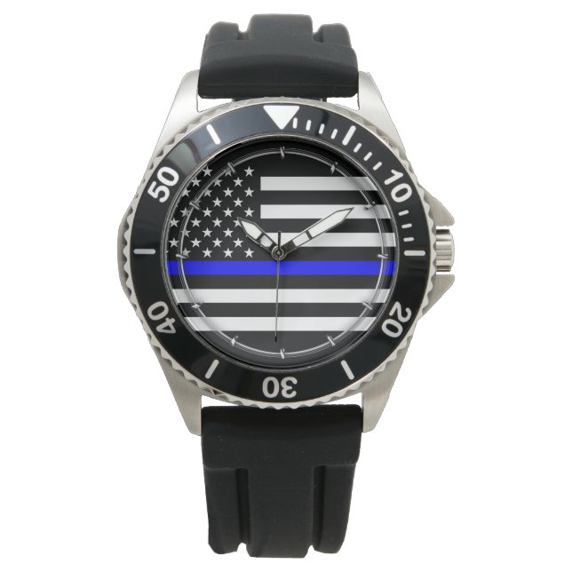 Thin Blue Line Graphic on a US American Flag Watch (Front)